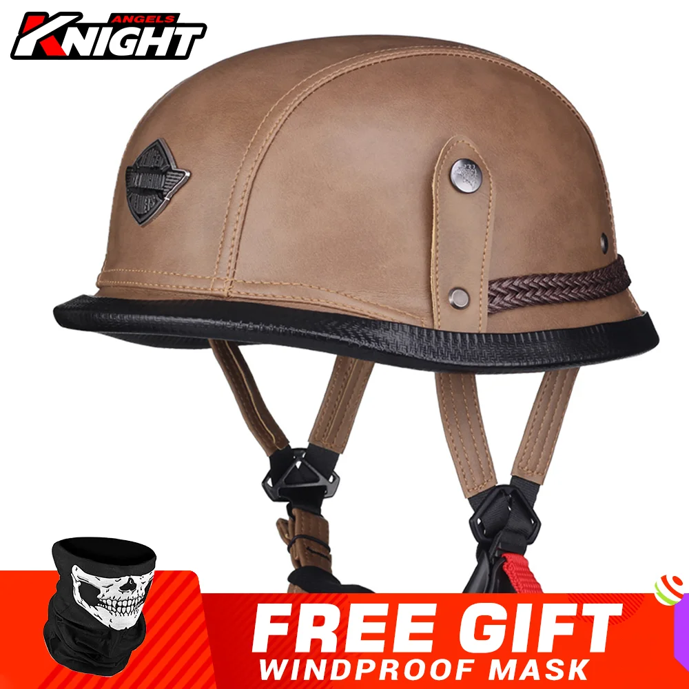 

Retro Half Helmet Motorcycle PU Leather Motocross Helmet German Casco Moto DOT Certification Scooter Motobiker Open Face Helmet