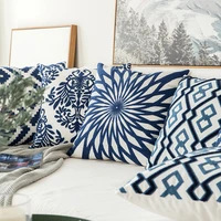 royal blue cotton embroidered pillowcase home decor cushion cover geometric embroidery crochet decorative pillow covers for sofa