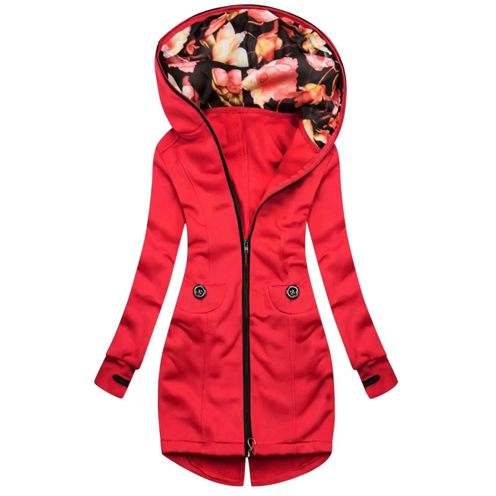 

Winter Jacket Hooded Coat Women Fashion Floral Print Jacket Zipper Pocket Sweatshirt Long Sleeve Coat Winter 2023