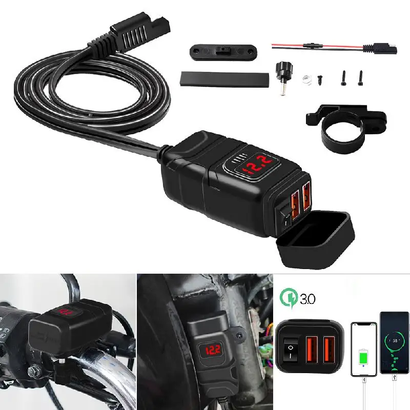 Быстрое зарядное устройство для мотоцикла 12 В переходник SAE на USB с вольтметром