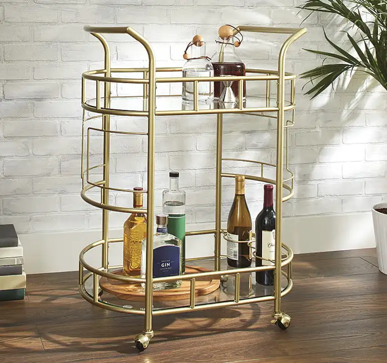 

Fitzgerald Bar Cart с матовой золотой металлической отделкой, 2-Ярусный