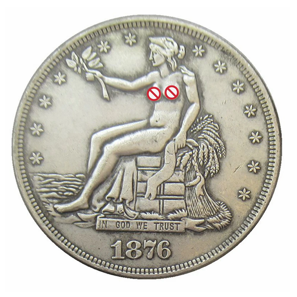 

HB(47) US 1876-CC торговый доллар Хобо монета Посеребренная КОПИЯ монета