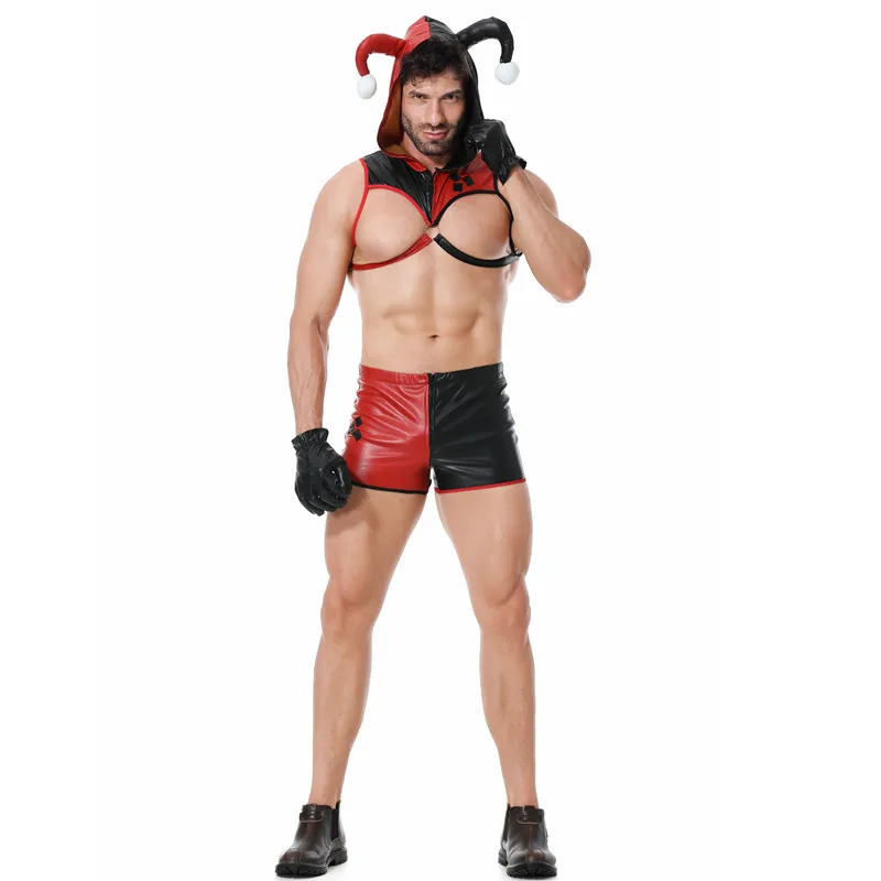 Мужские забавные костюмы Джокера из искусственной кожи для взрослых цирковые