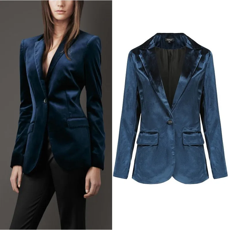 

Womens Velvet Blazer Fall Winter Simple Fashion Solid Coat Single Button Chic Clothes Soft Comfortable Outerwear Blaser Feminino