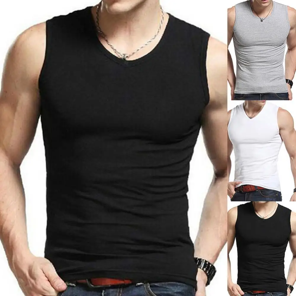 

2021 Fashion Men Solid Color Casual Sport T Shirt Sleeveless Round Neck Vest Slim Fitness Tank Top Undershirt Men's Clothing