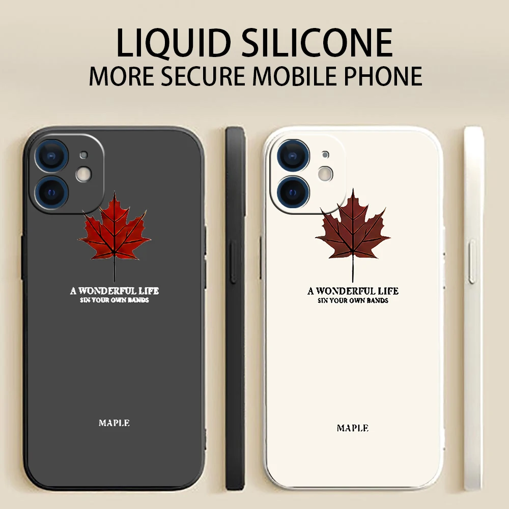 

Phone Case For iPhone 13 Pro 12 Mini 11 Pro Max SE 2020 X XR XS MAX 8 7 6 6S Plus Soft TPU Maple leaf Skin Fashion Black Cover