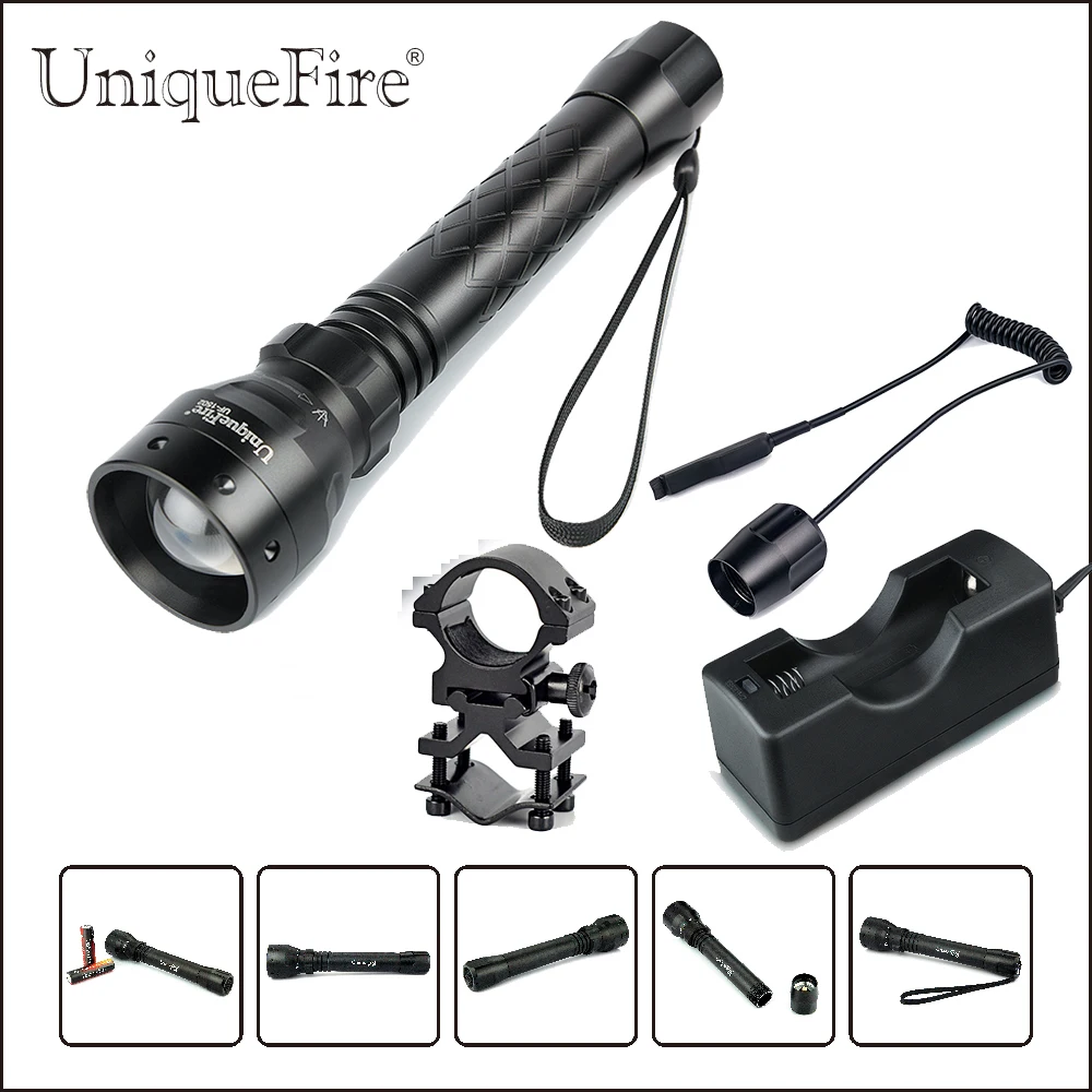 

UniqueFire 1501 XM-L2 Led Flashlight Zoom 5 Modes Super Bright Lamp Torch,Scope Mount,Charger,Remote Pressure