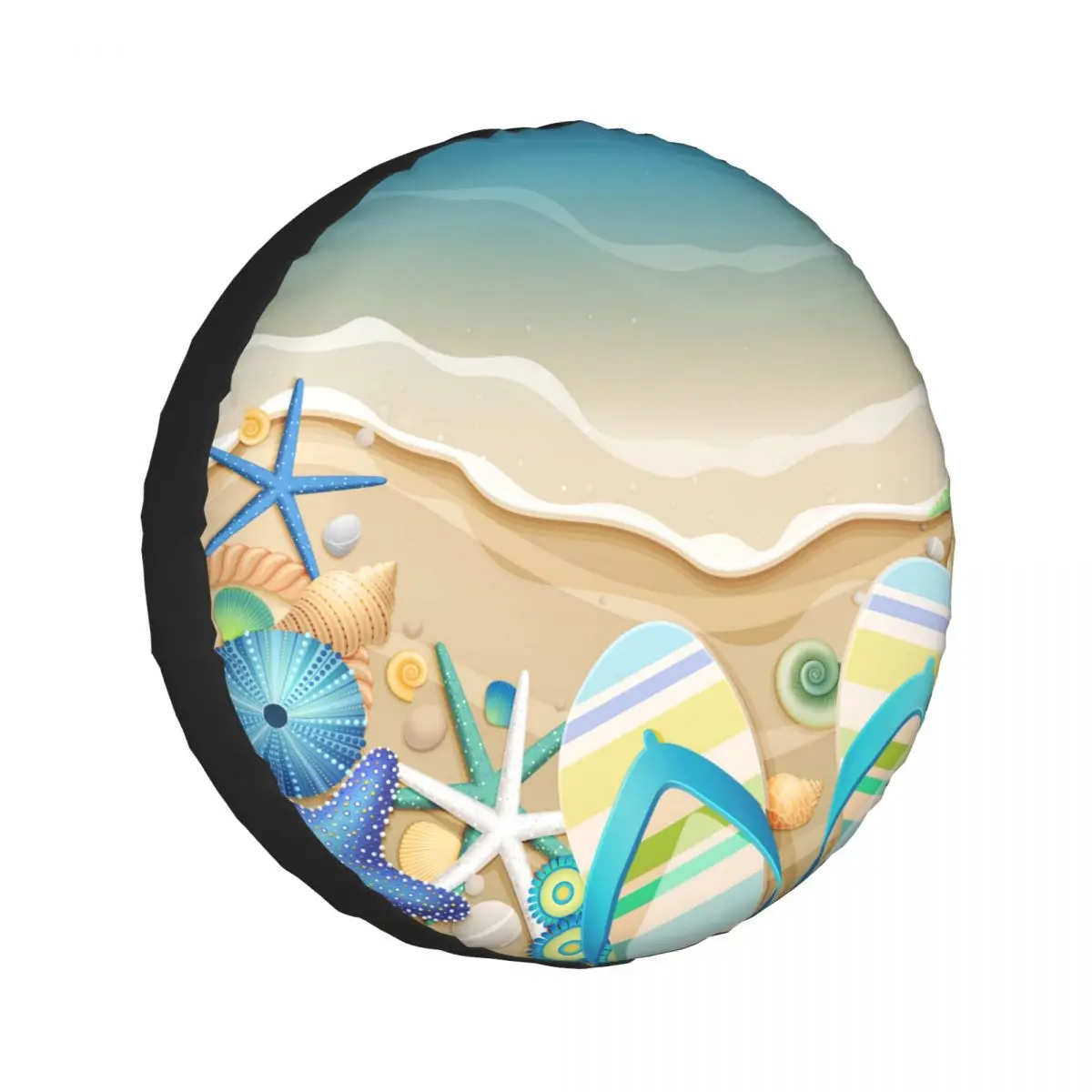 

Spare Wheel Tire Cover Case Pouch Protector Beach Starfish Shell And Flip Flops Car Tyres for Jeep Hummer 14 /15/16/17 Inch