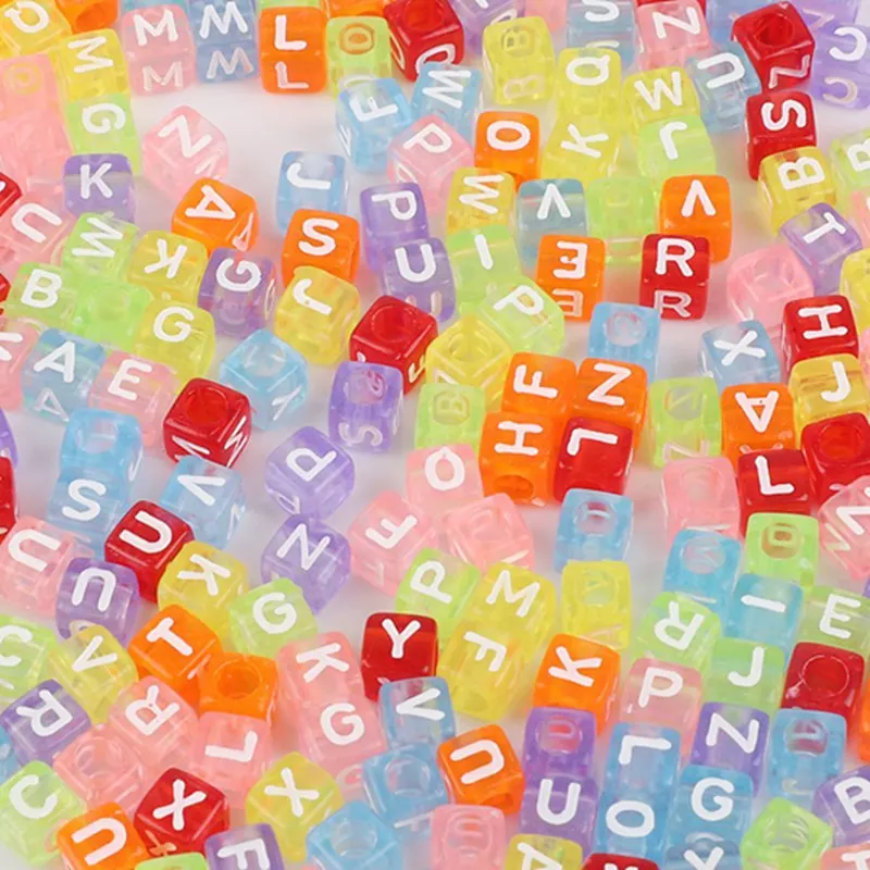 

100pcs Muticolor Letter Acrylic Bead Square Cube Loose Spacer 26 Alphabet Beads For Jewelry Making Diy Name Bracelet Necklace