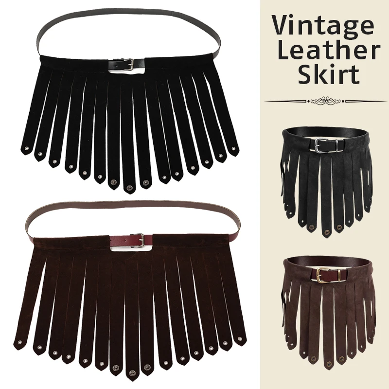 

Men Women Medieval Vintage Waist Belt Skirts Steampunk Viking Hand-made Suede Leather Tassels Skirt Cosplay Costume Accessory