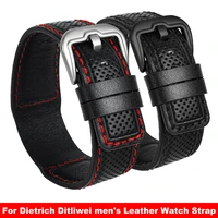 mens watch strap suitable for dietrich ditliwei mens leather watch strap black red line a whole leather strap 24mm