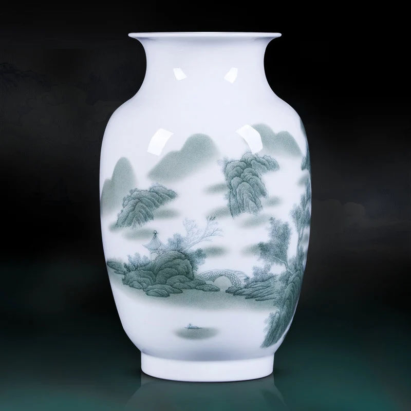 

Jingdezhen ceramic vases dried flowers ornaments, Chinese painting landscape arts and crafts living room TV cabinet decoration