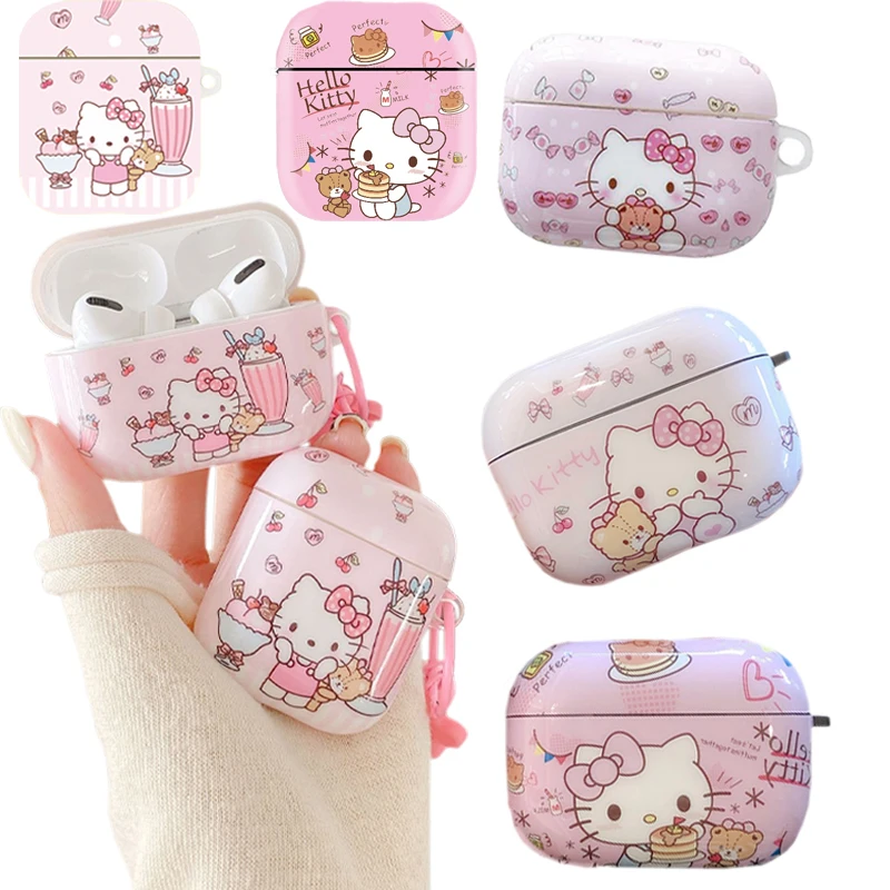 

Розовый чехол для наушников с рисунком аниме Hello Kitty креативный чехол для беспроводных наушников Bluetooth для iPhone полноразмерный зарядный чехо...
