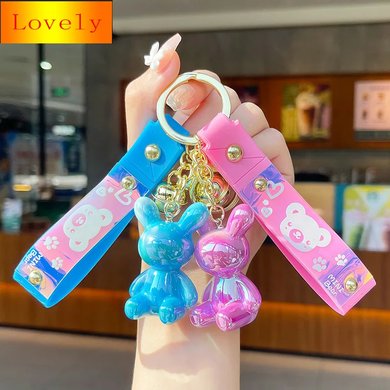 

Cute Cartoon Laser Rabbit Car Key Ring Anime Car Key Chain Pendant Schoolbag Exquisite Small Ornament