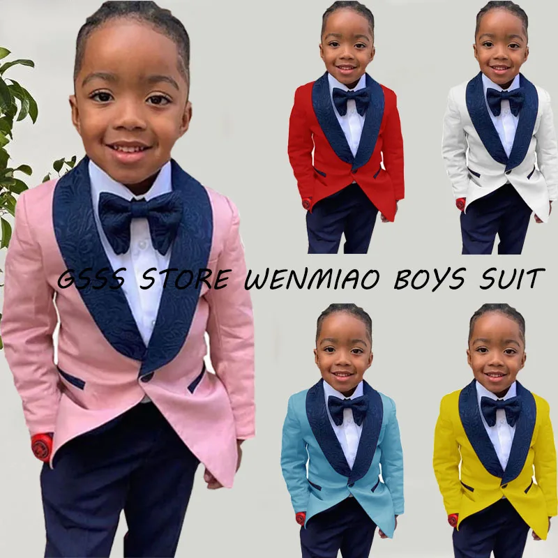 Suits For Boys Wedding Tuxedo Shawl Collar Jacquard Pictures Formal Party Dress Kids Blazer Pants 2 Piece костюм для мальчика