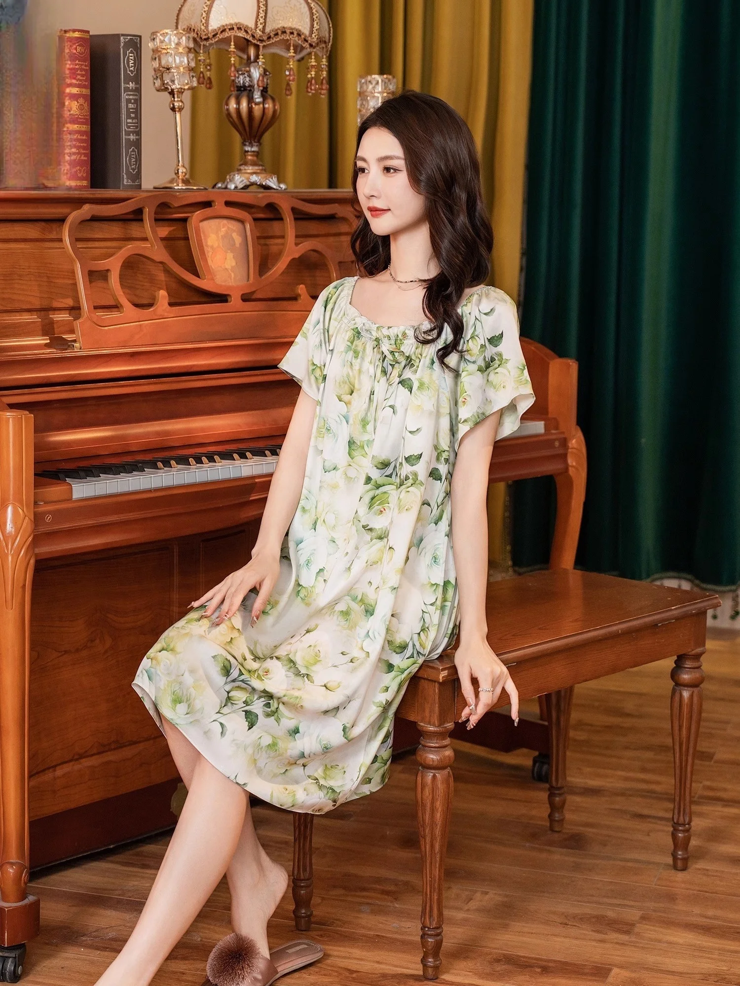 Новая ночная рубашка осенняя тонкая пижама с короткими рукавами крутая женское