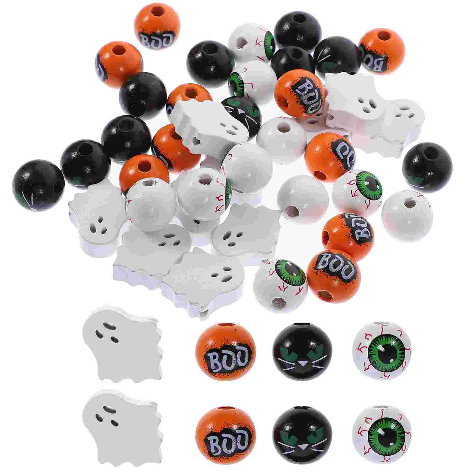

Halloween DIY Wood Beads Tassel Pendant Pattern Themed Decors Spacer Loose Colored