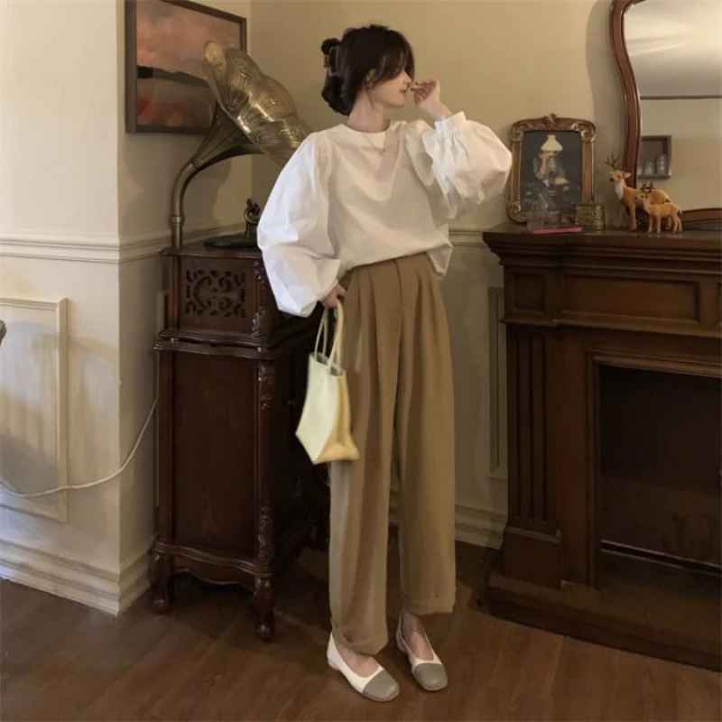 Женские блузки из шифона с пышными рукавами однотонные элегантные модные