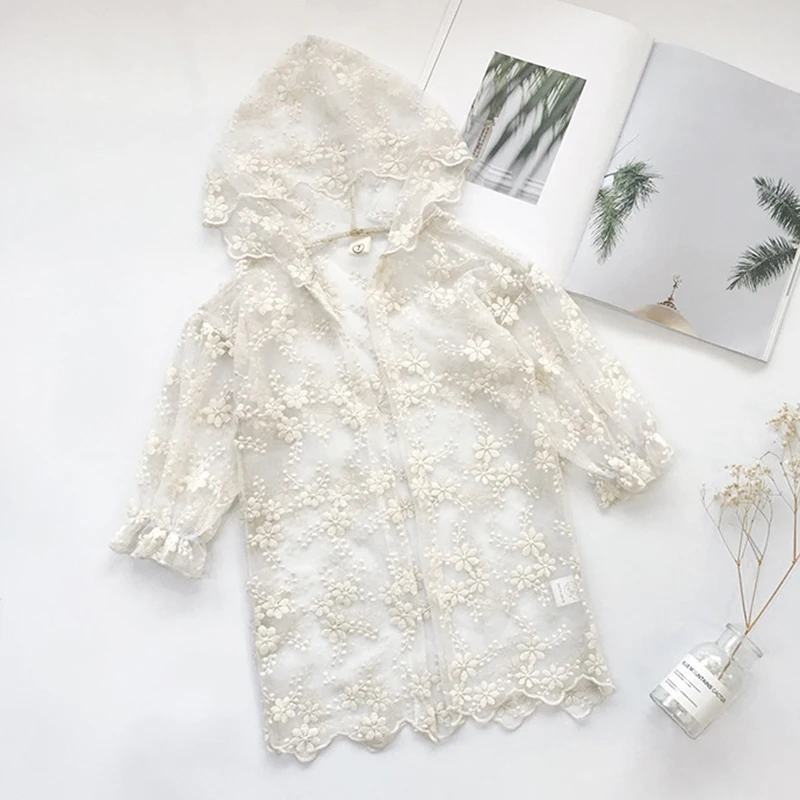 

3-8 Years Girls Clothing Korean Fashion Floral Thin Style Long Sleeve Tops Spring and Autumn Embroidery Snowflake Lace Jacket