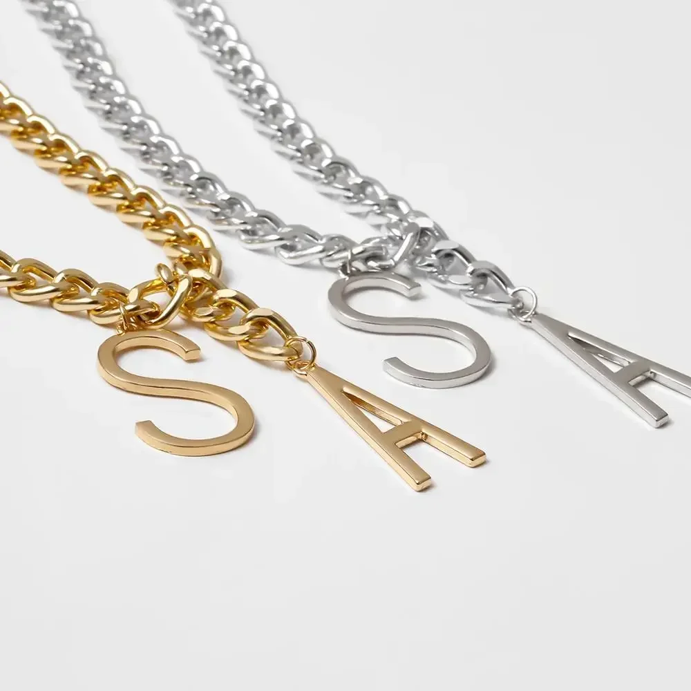 Кубинская цепь Майами женская массивное ожерелье с кулоном в виде буквы S A