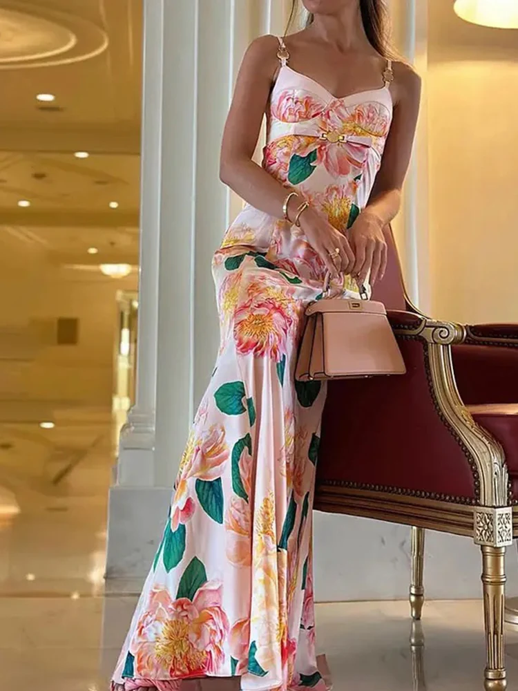 

Elegant summer new printing sexy iron buckle suspenders skirt fashion elegant beach dress sleeveless vest dress skirt.