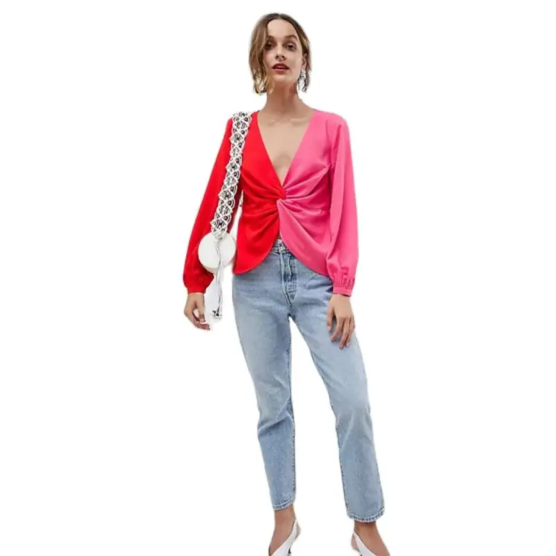 Женская шифоновая Базовая рубашка Kink с длинным рукавом красная розовая футболка