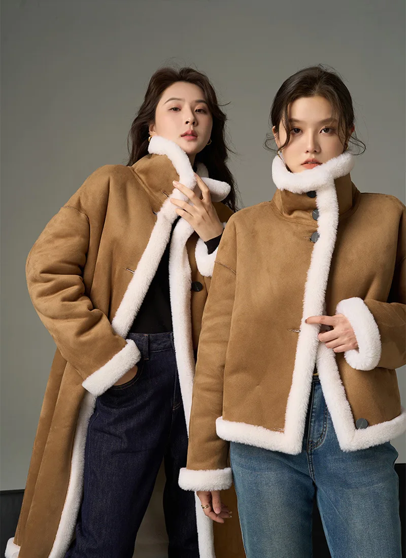 

All Wool Sheep Shear-pile Composite Fur Coat Warm Jacket