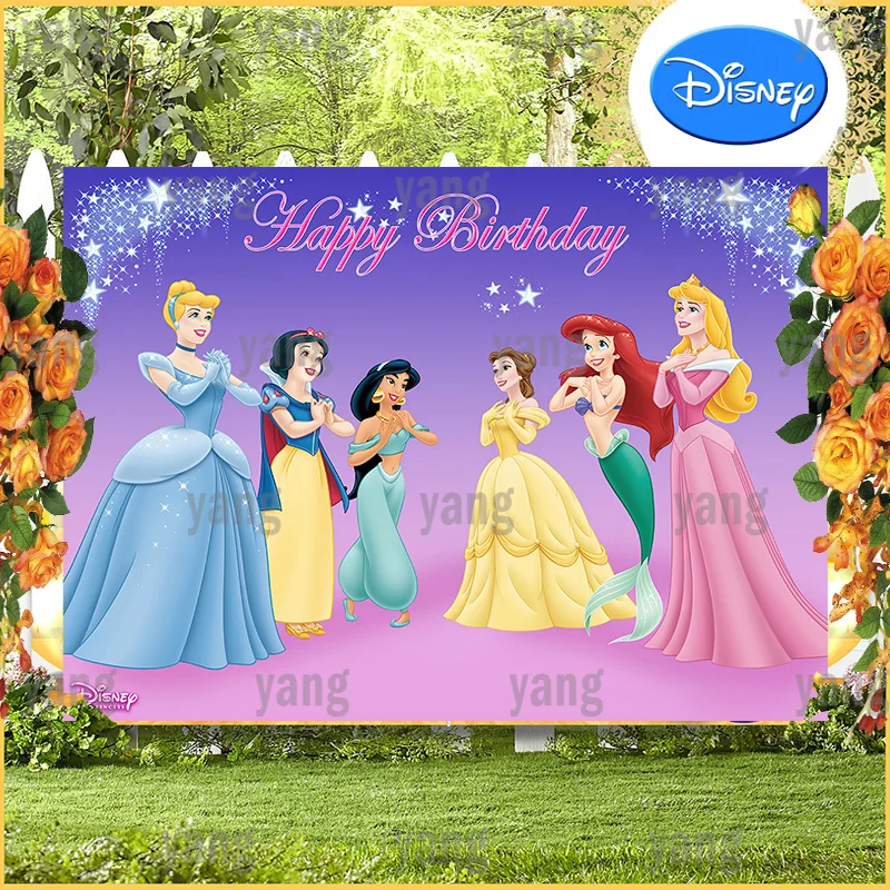 

Disney Sleeping Beauty Bella Aladdin Jasmine Snow White Cinderella Backdrop Photography Princess Baby Birthday Party Background