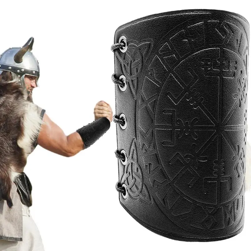 

Viking Bracers Embossed Norse Symbol Faux Leather Arm Armor Costume Supplies Compatible With Acrobatics Christmas Party LARP And