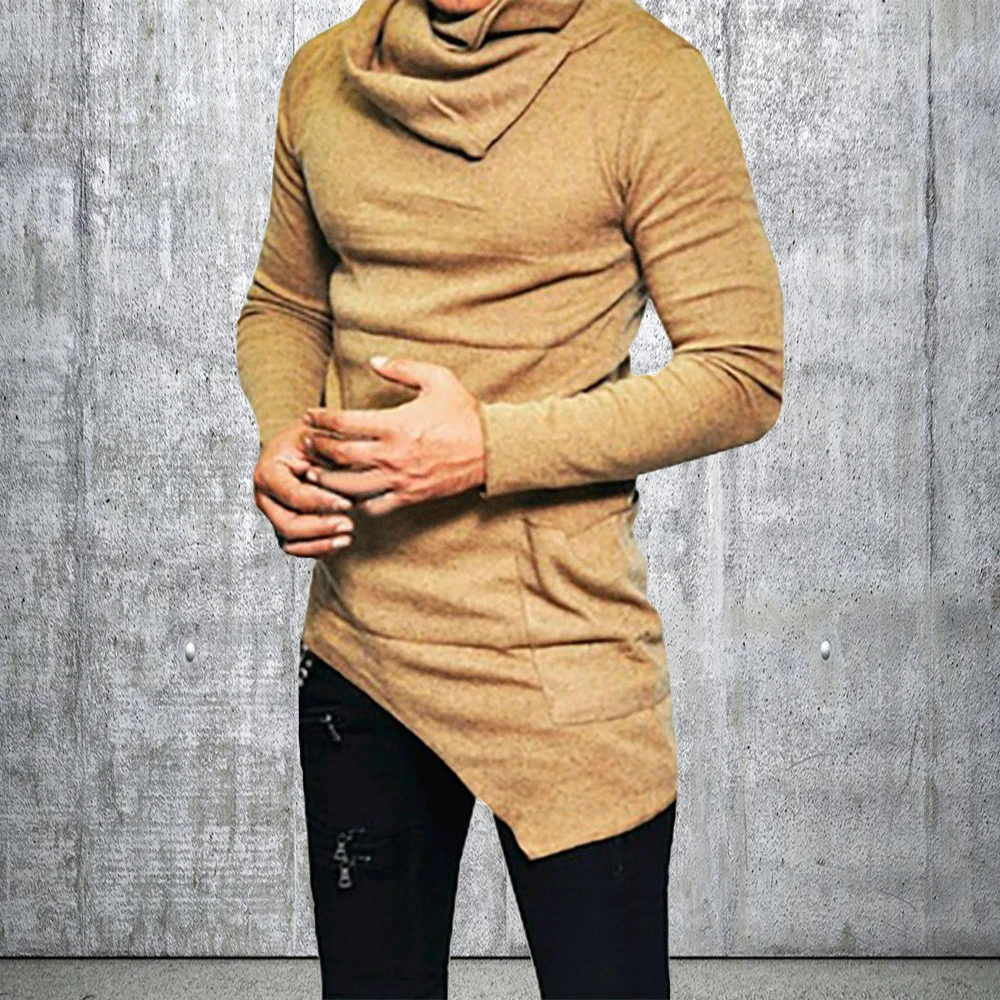 

Spring Autumn Irregular Turtleneck Sweater for Men Solid Casual Pullover Top Winter Male Slim Knitted Fashion Wear New