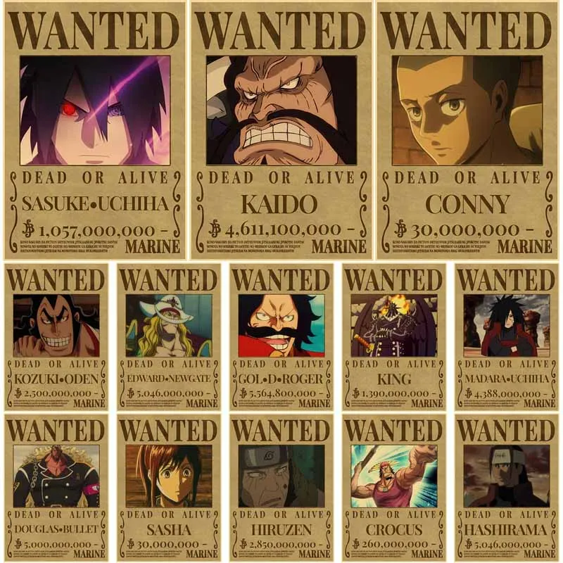

Retro Anime Figure Wanted Poster Vintage Kraft Paper Manga Figure Prints Room Decoration Wall Art Painting Home Decor Aesthetics