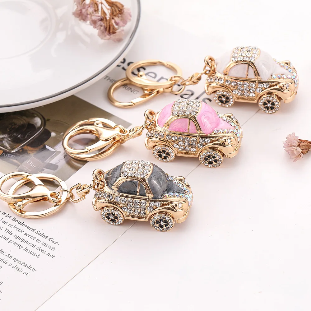 Small Commodity Rhinestone Crystal Car Hair Keychain Metal Korean Female Bag Pendant Keychain Ring llaveros Hot-selling Gifts