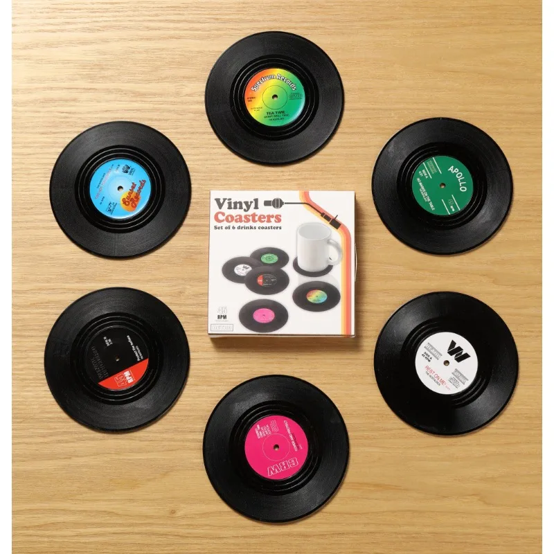 

6 pcs Vinyl Record Table Mats Drink Coaster Table Placemats Heat-resistant Nonslip Pads Home Decor Creative Cup Coaster
