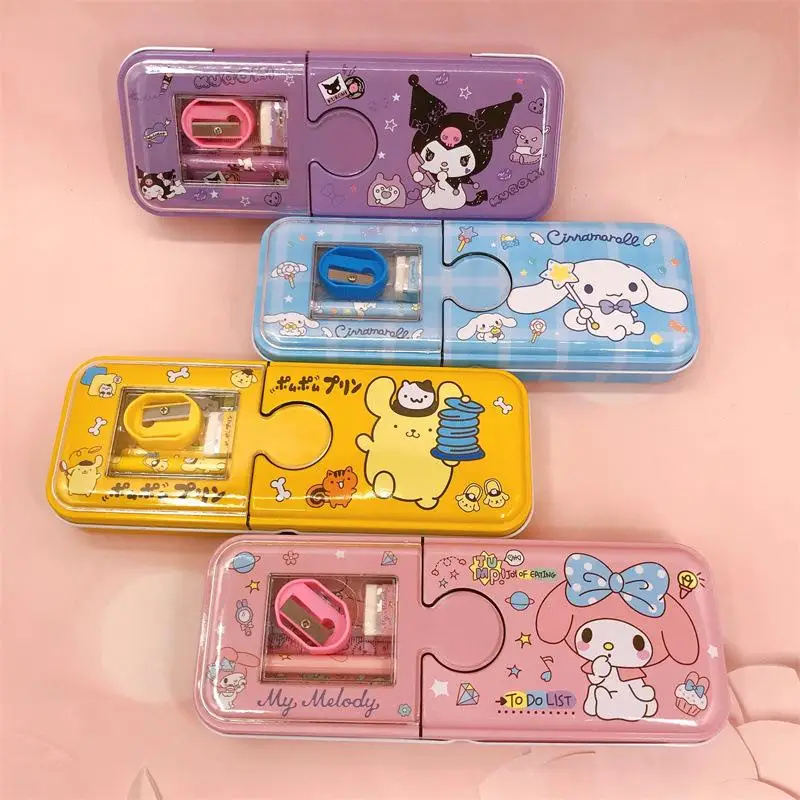 

Sanrio Kuromi Cartoon Metal Stationery Box Animation Peripheral Double-Layer Exquisite Stationery Gift Prizes for Boys and Girls