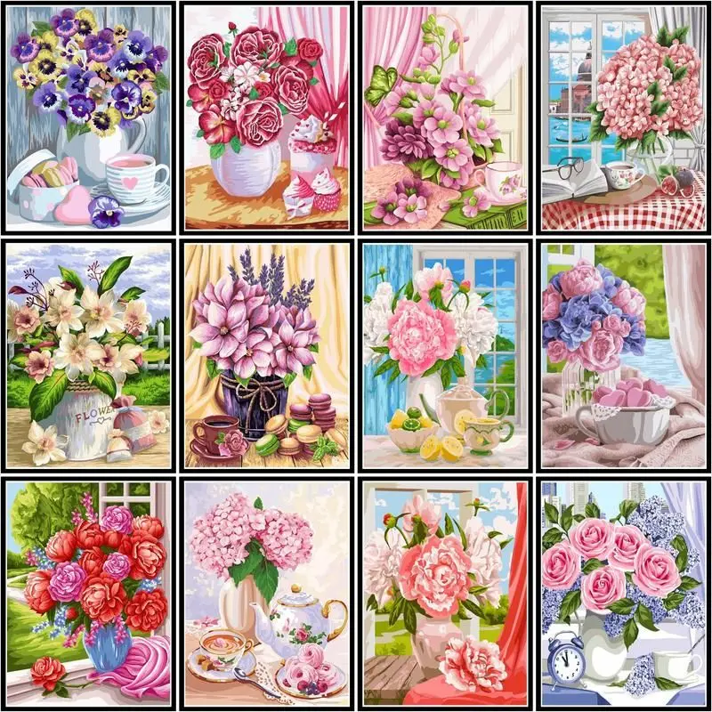 

GATYZTORY 5d Diamond Painting Flowers Full Square/Round Diamond Embroidery Mosaic Vase Diy Needlework Home Decor