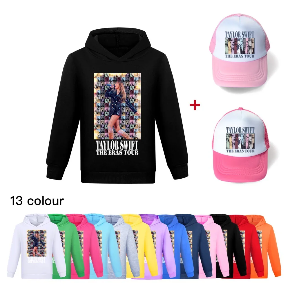 

Kids Taylor The Eras Tour Hoodies +Hat Girls Boys Cartoon Sweatshirts Tops Children Long Sleeve Pullovers Coat Sudadera Gifts