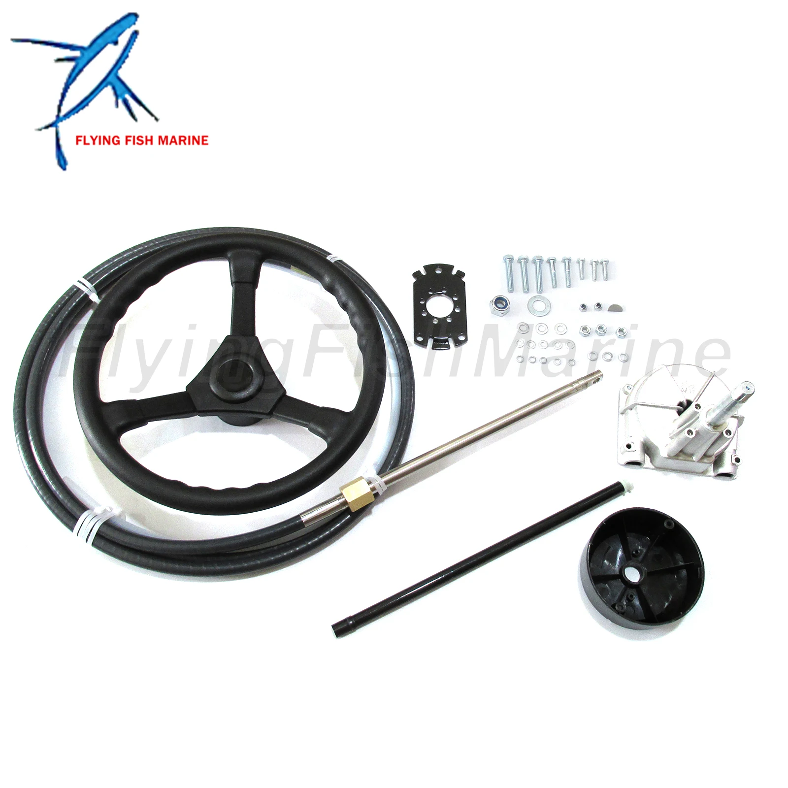 

Boat Steering Cable Outboard Steering Cable 12ft Mechanical Rotary Steering Kit with 13in Wheel for Boat Steering System