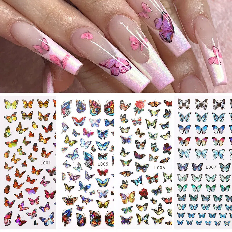 

1Sheet Laser Butterfly Stickers Trendy 3D Nail Art Decorations ,Luxuriant Butterfly Holo Gradient Designs Nails Decals Stickers