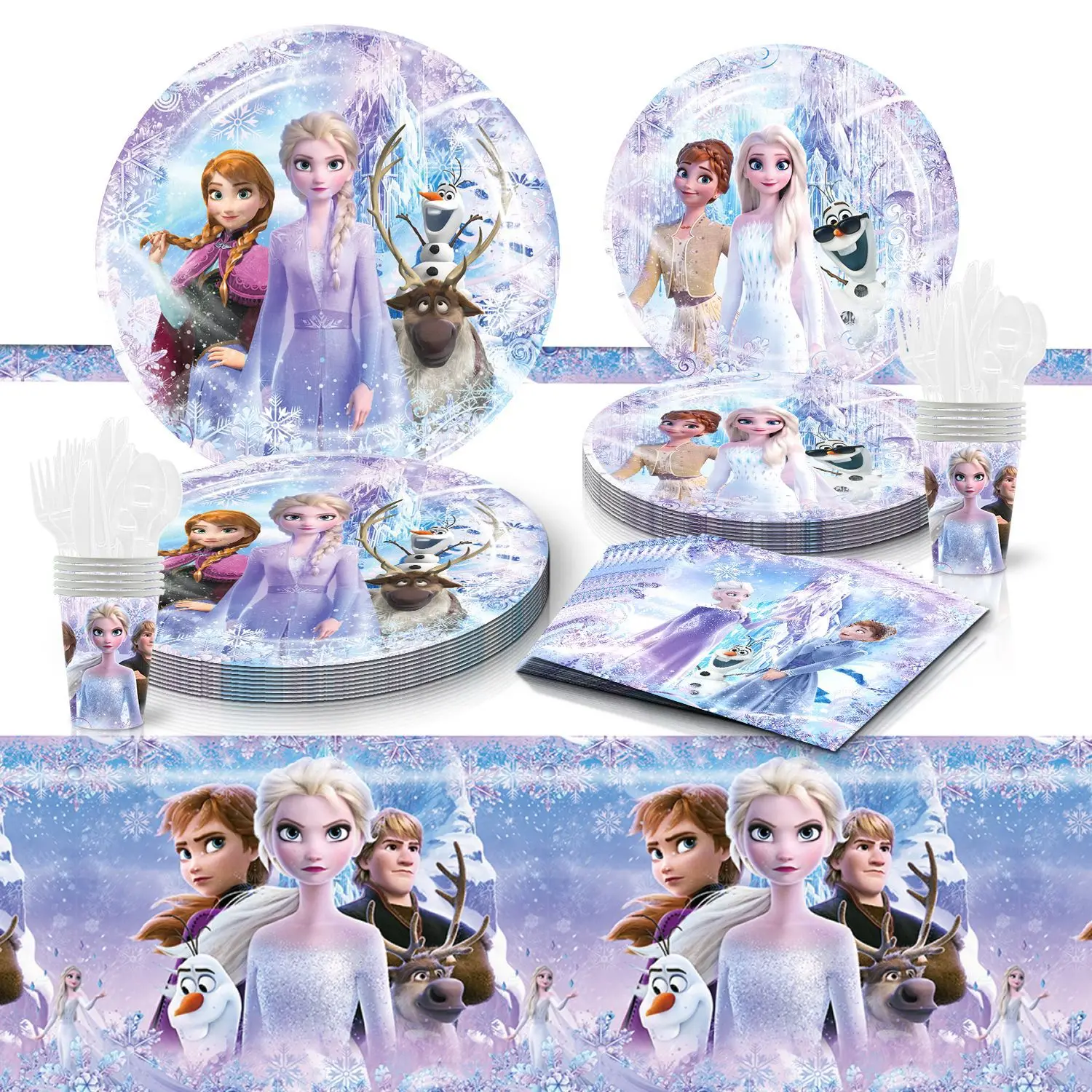 Birthday Decorations Frozen Elsa Anna Princess Disposable Tableware Paper Plates Cups Banner Baby Shower Wedding Party Supplies images - 6