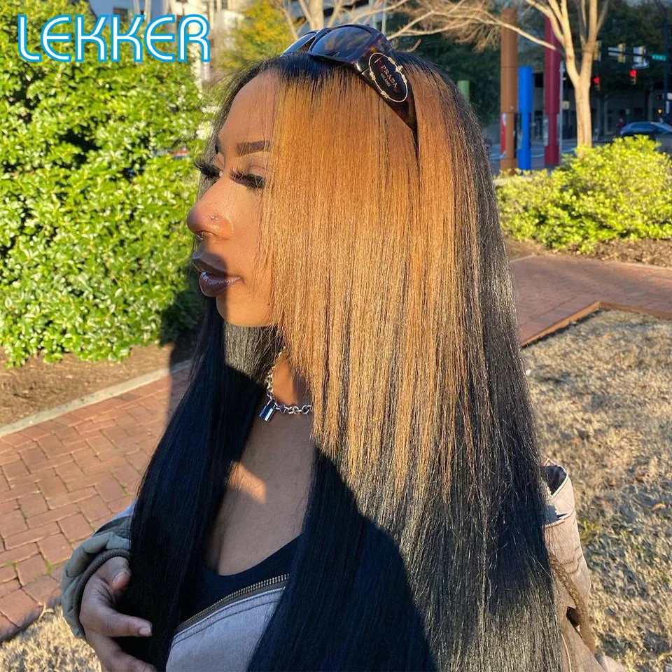 

Lekker Highlight Brown 4X4 Lace Straight Human Hair Wigs For Women Glueless Brazilian Remy Hair Ombre Burgundy Red 36 Long Wigs