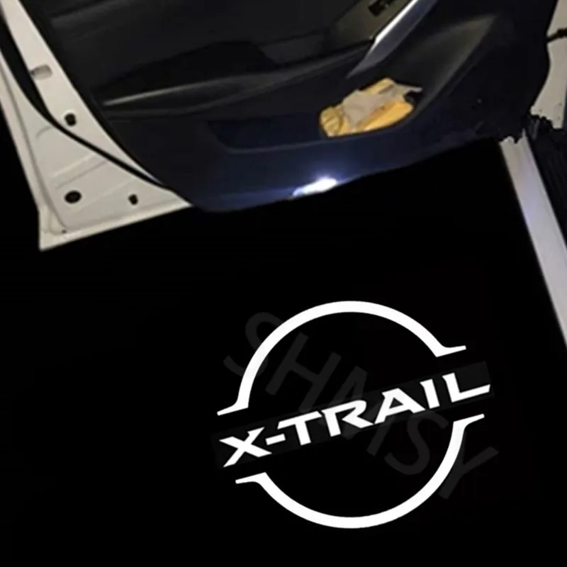 

2 шт. светодиодные фонари приветствия двери автомобиля, лазерная лампа проектора, декоративные аксессуары для Nissan X-trail T30 T31 2004 2005 2006 2007 2008-2014