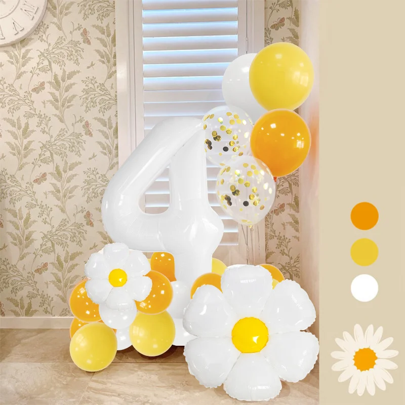 

Little Daisy Flower Balloon Set Gold Confetti Ballons Birthday Party Sun Flower Decor Foil Number Balloons Baby Shower Supply