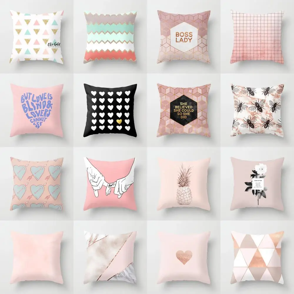

Pink Print Pillowcase Decorative Sofa Cushion Case Bed Pillow Cover Home Decor Car Cushion Cover Heart Geometric Pillow Case