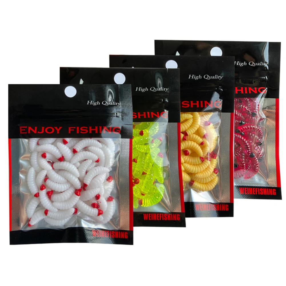 

50pcs/bag Maggot Soft Bait 2cm 0.3g Grub Lure Smell Worms Glow Shrimps Fishing Bread Pesca Iscas Fish Tackle Tools Accessories