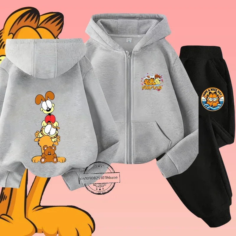 Детский комплект рубашек Garfiel на молнии с мультяшным аниме принтом осень/зима