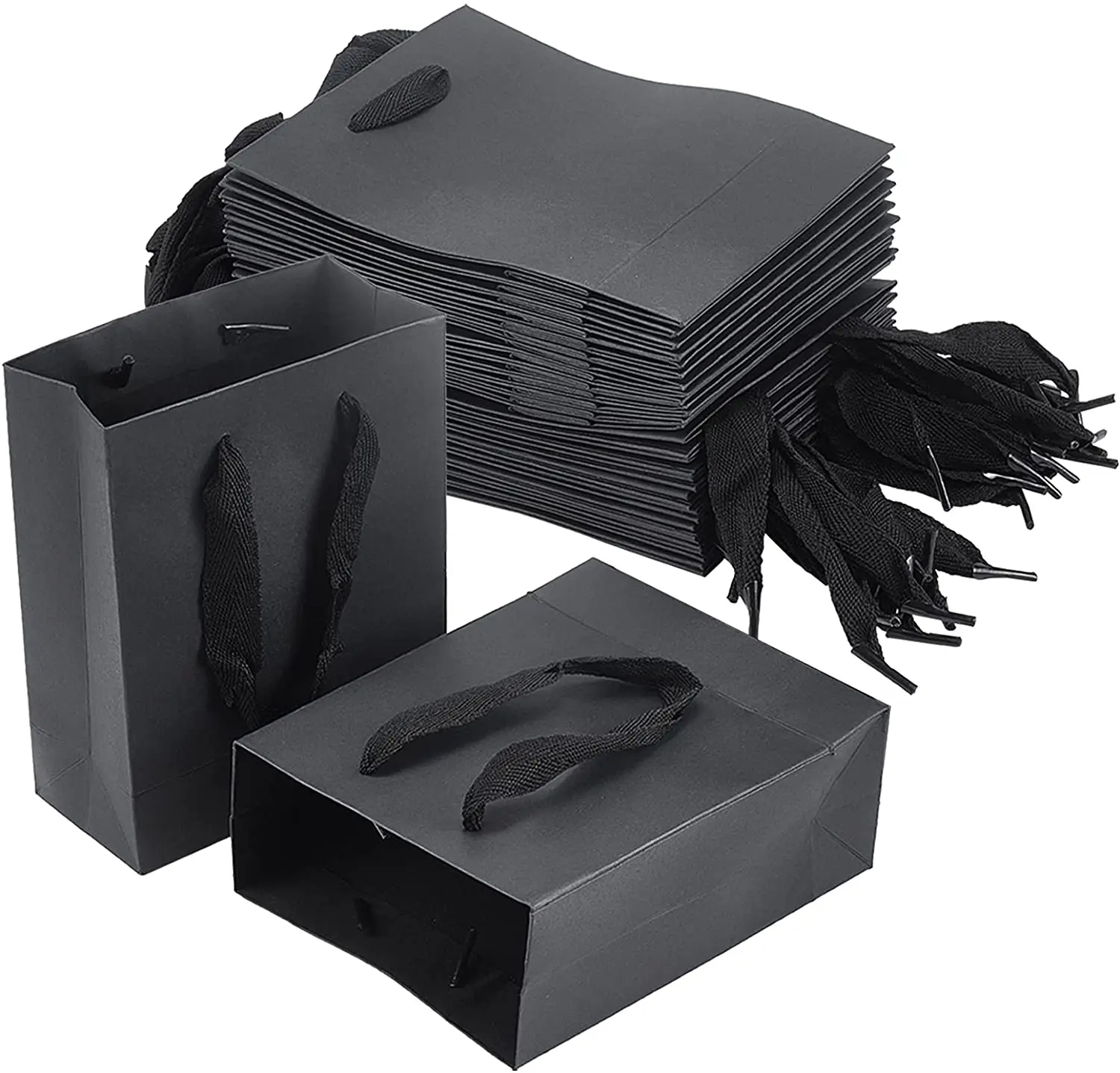 

25 PCS Black Paper Shopping Bags Rectangle Bags with Handles for Birthday Present Wedding and Party Celebrations 16x13x6cm