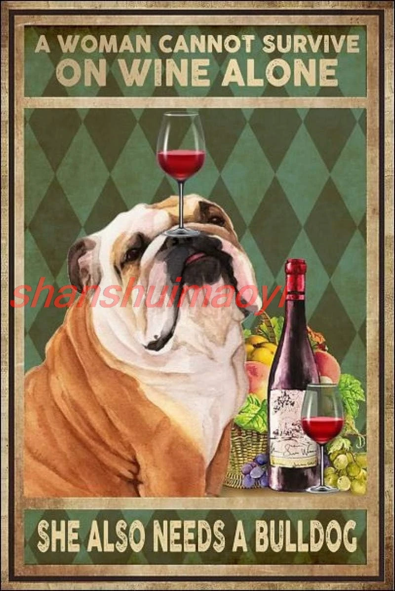 Винтажная женщина не может выжить на одном вине ей также нужны бульдоги