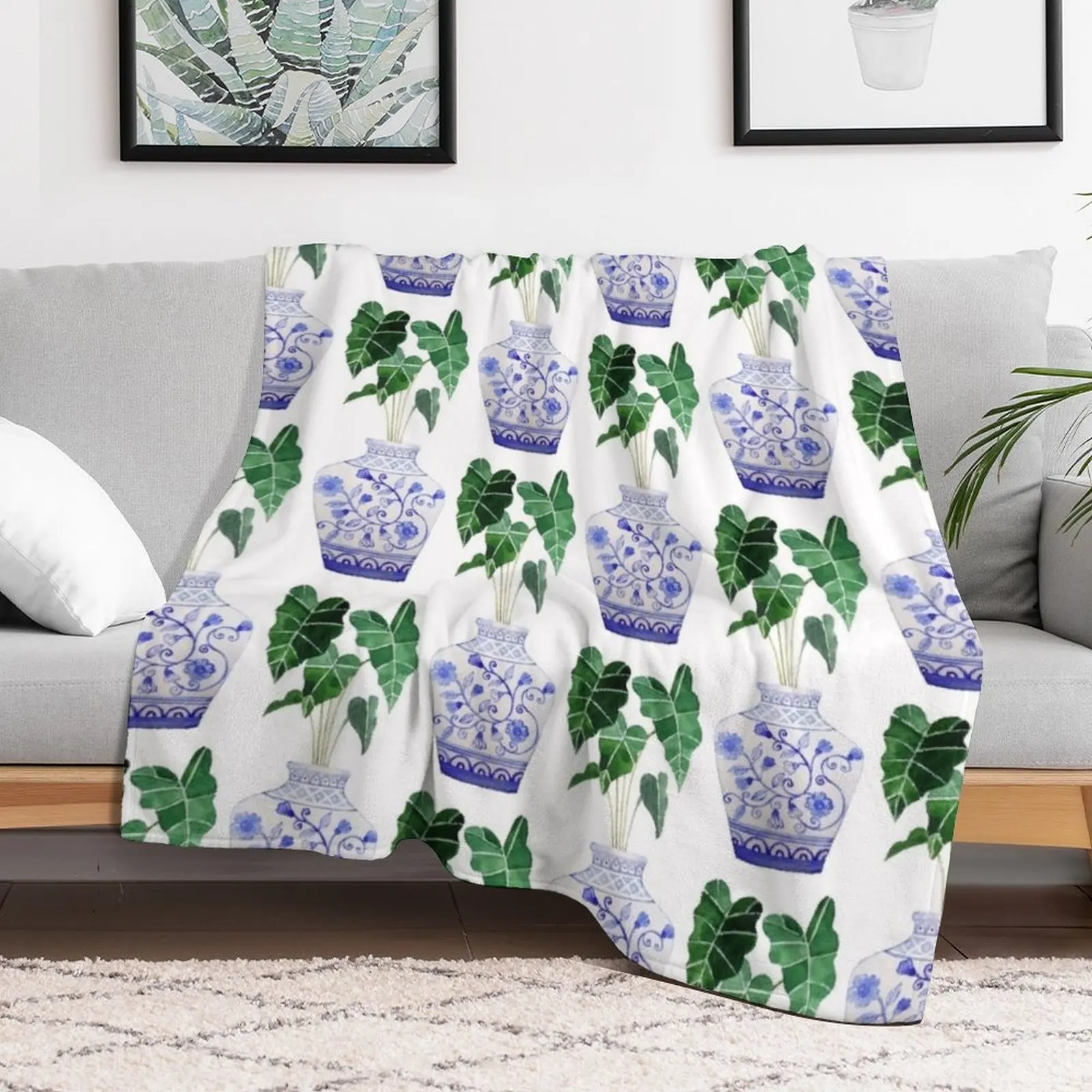 Детское плюшевое одеяло Blue Porcelain Caladium
