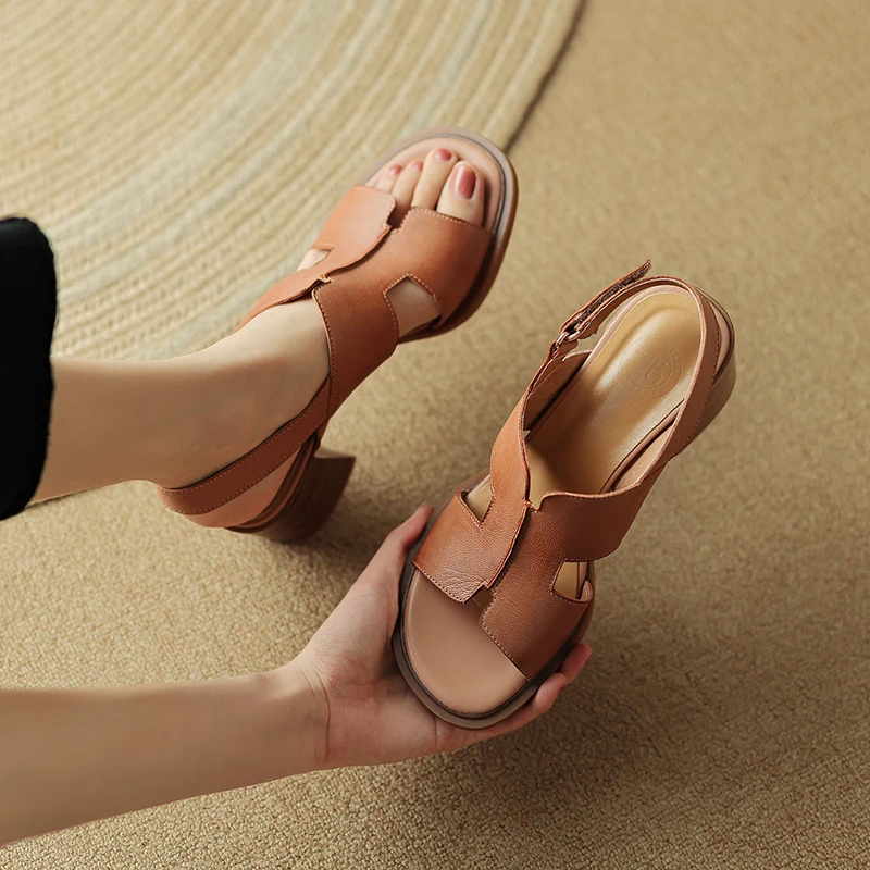 Women Sandals Shoes High Heels Elegant Genuine Leather High Quality Comfortable Shoes Women Casual Office Lady  LX32
