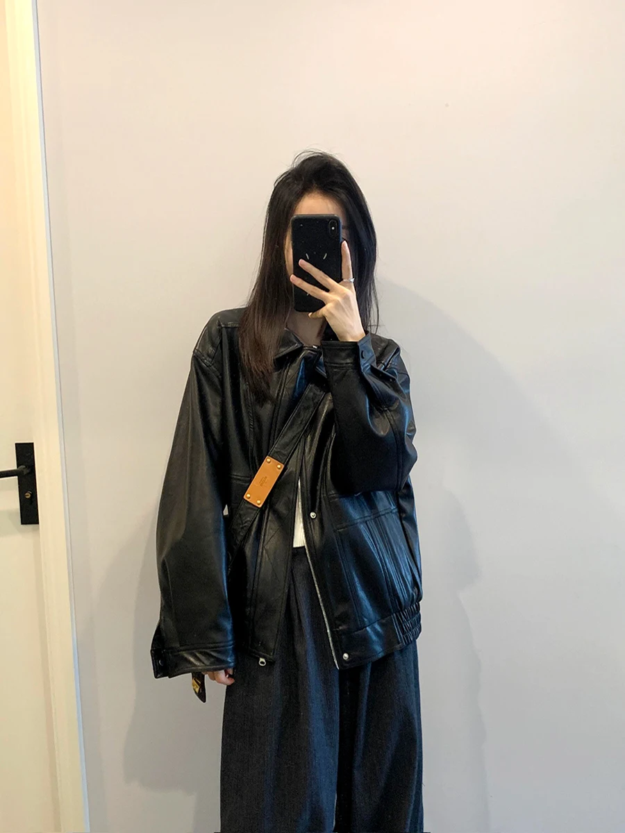 Американская осенняя мотоциклетная кожаная куртка в стиле ретро женская